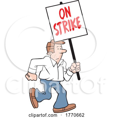 Cartoon Guy Carrying an on Strike Sign by Johnny Sajem