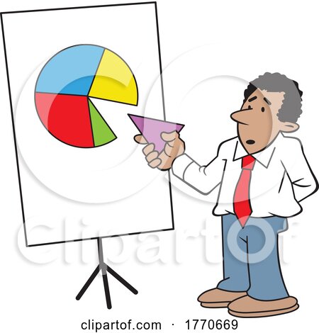 Cartoon Man Holding a Piece to a Pie Chart by Johnny Sajem