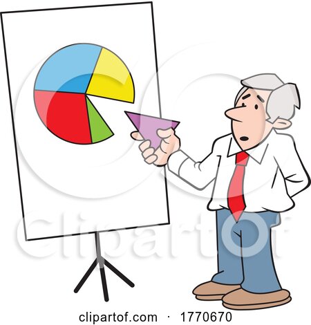 Cartoon Guy Holding a Piece to a Pie Chart by Johnny Sajem