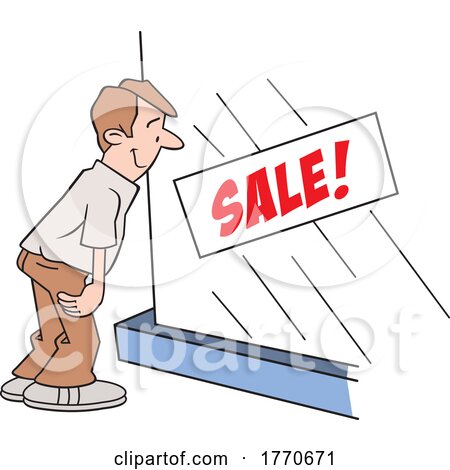 Cartoon Guy Looking at a Sale Window by Johnny Sajem