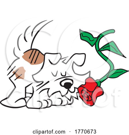 Cartoon Dog Smelling a Rose by Johnny Sajem