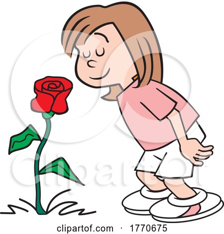 Cartoon Girl Smelling a Rose by Johnny Sajem