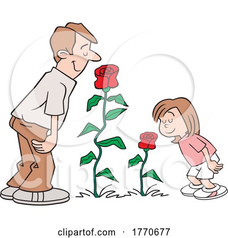 Cartoon Father and Daughter Smelling the Roses by Johnny Sajem