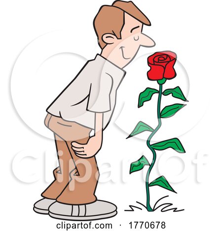 Cartoon Guy Smelling a Rose by Johnny Sajem