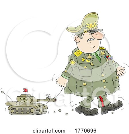 Cartoon Angry Military General with a Toy Tank by Alex Bannykh