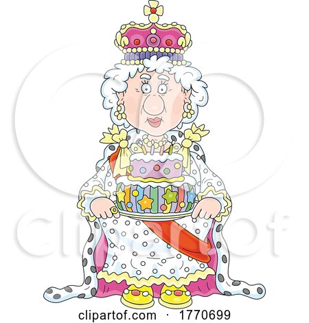 Cartoon Queen Holding a Birthday Cake by Alex Bannykh