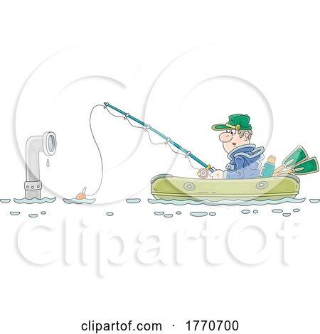 Cartoon Man Fishing and Being Watched by a Submarine Periscope by Alex Bannykh