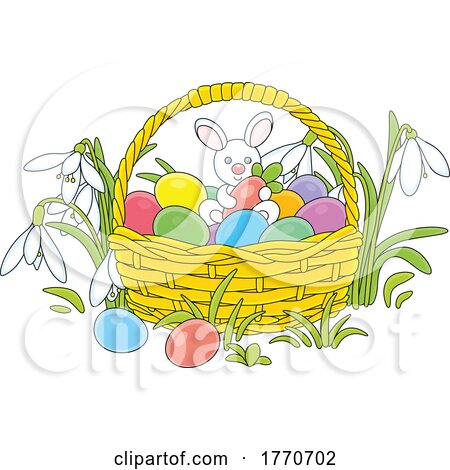 Cartoon Easter Basket and Snowdrop Flowers by Alex Bannykh