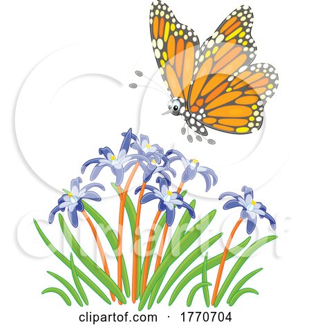 Cartoon Butterfly and Spring Flowers by Alex Bannykh