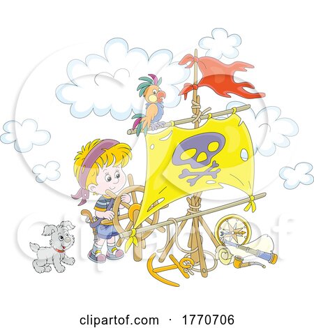 Cartoon Puppy Parrot and Boy Pirate by Alex Bannykh