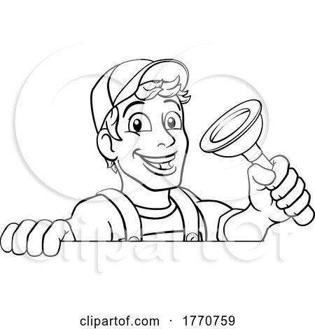 Plumber Cartoon Plumbing Drain Plunger Handyman by AtStockIllustration