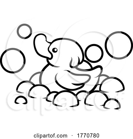 Black and White Duck and Bubbles by AtStockIllustration
