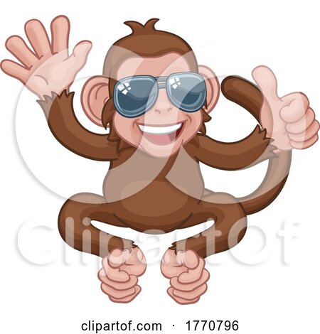 Monkey Sunglasses Waving Thumbs up Cartoon Animal by AtStockIllustration