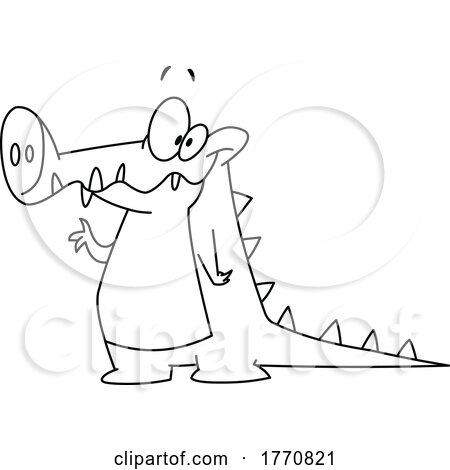 Cartoon Black and White Waving Crocodile by yayayoyo