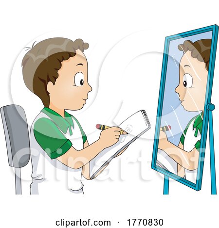 Boy Draing a Self Portrait from a Mirror by BNP Design Studio