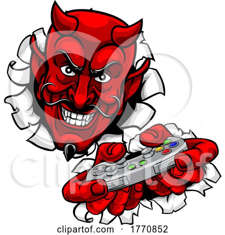 Devil Gamer Video Game Controller Mascot Cartoon by AtStockIllustration