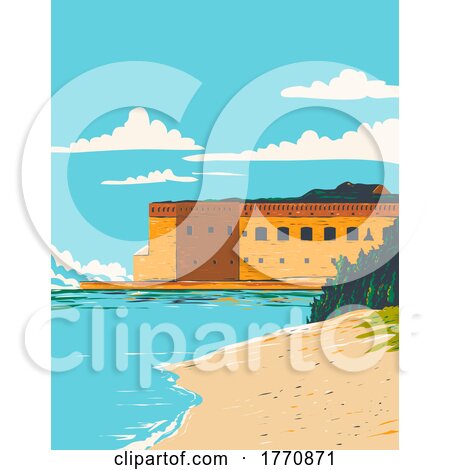 Dry Tortugas National Park with Fort Jefferson West of Key West in the Gulf of Mexico Florida USA WPA Poster Art by patrimonio