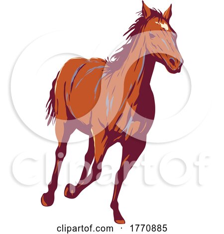 Mustang or Wild Horse Free Roaming Horse Galloping in Western United States WPA Poster Art by patrimonio