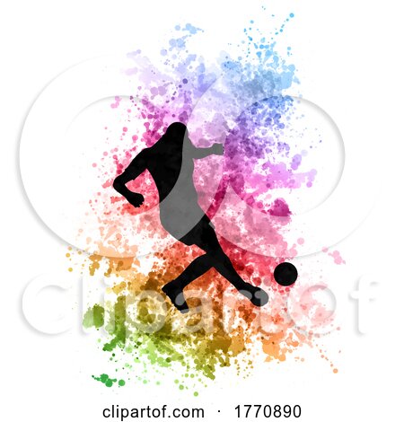 Silhouette of a Football Soccer Player on Watercolour Background 0402 by KJ Pargeter