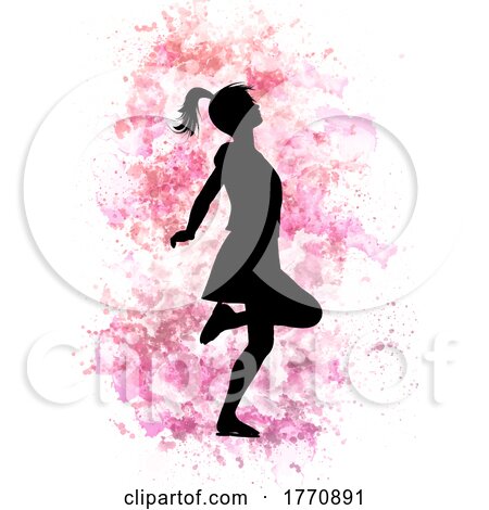 Silhouette of a Skipping Girl on a Pink Watercolour Background by KJ Pargeter