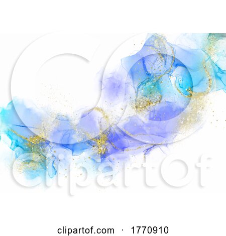 Alcohol Ink Hand Painted Background with Glittery Gold Elements by KJ Pargeter