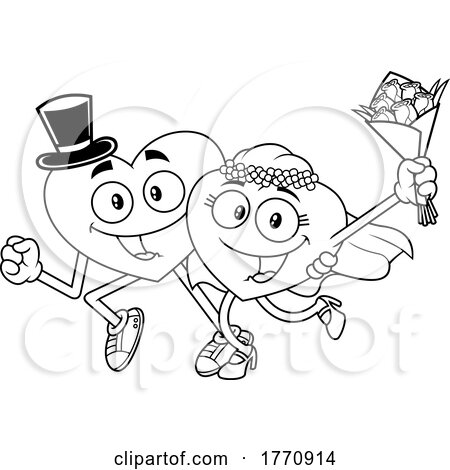 Cartoon Black and White Heart Mascot Character Couple Getting Married by Hit Toon