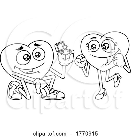 Cartoon Black and White Heart Mascot Character Proposing to His Love by Hit Toon