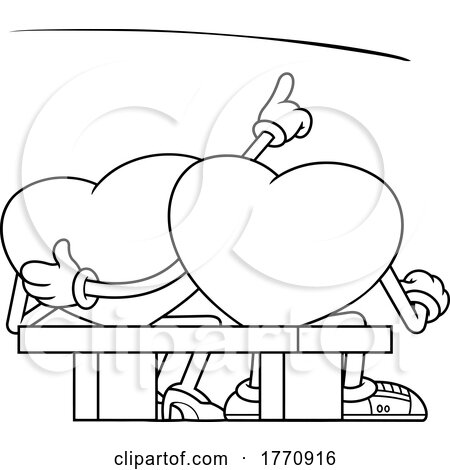 Cartoon Black and White Heart Mascot Character Couple Sitting on a Bench and Star Gazing by Hit Toon
