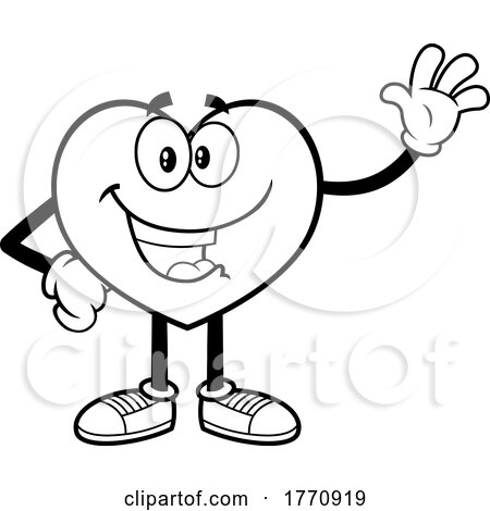 Cartoon Black and White Heart Mascot Character Waving by Hit Toon