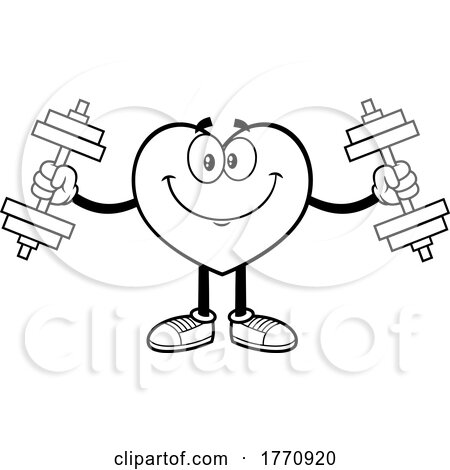 Cartoon Black and White Heart Mascot Character Working out by Hit Toon