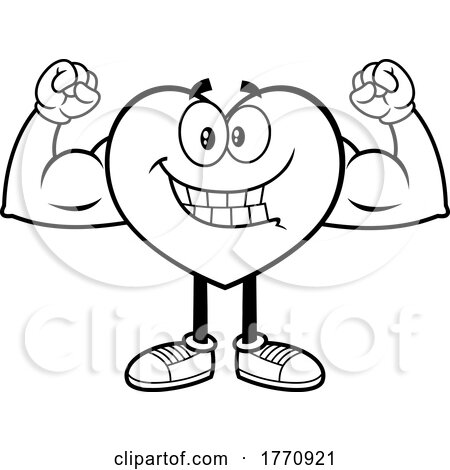 Cartoon Black and White Heart Mascot Character Flexing by Hit Toon