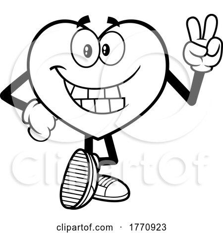 Cartoon Black and White Heart Mascot Character Gesturing Peace by Hit Toon