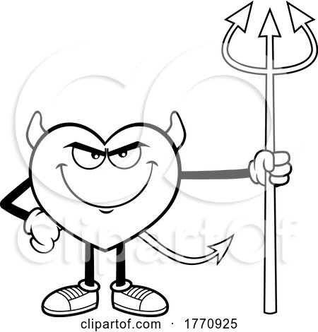 Cartoon Black and White Heart Mascot Character Devil by Hit Toon