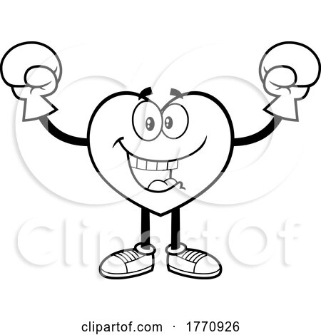 Cartoon Black and White Heart Mascot Character Boxer by Hit Toon