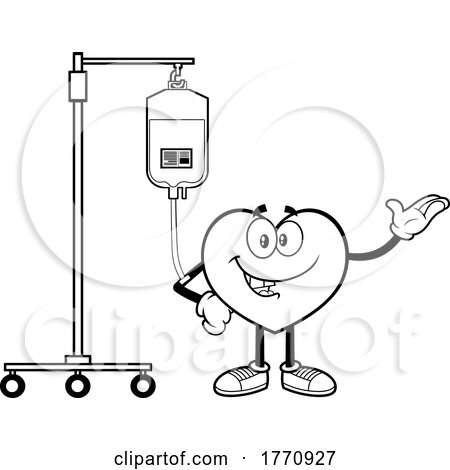 Cartoon Black and White Heart Mascot Character Getting a Blood Transfusion by Hit Toon