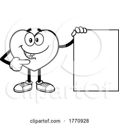 Cartoon Black and White Heart Mascot Character with a Blank Sign by Hit Toon