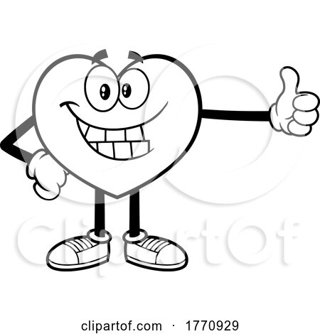 Cartoon Black and White Heart Mascot Character Giving a Thumb up by Hit Toon