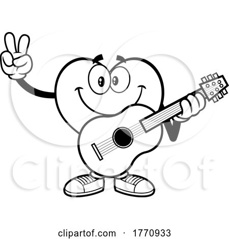 Cartoon Black and White Heart Mascot Character Playing a Guitar by Hit Toon