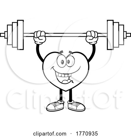 Cartoon Black and White Heart Mascot Character Lifting a Barbell by Hit Toon