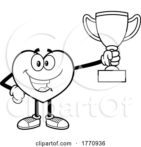 Cartoon Black and White Heart Mascot Character Holding a Trophy by Hit Toon