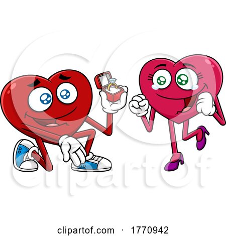 Cartoon Heart Mascot Character Proposing to His Love by Hit Toon