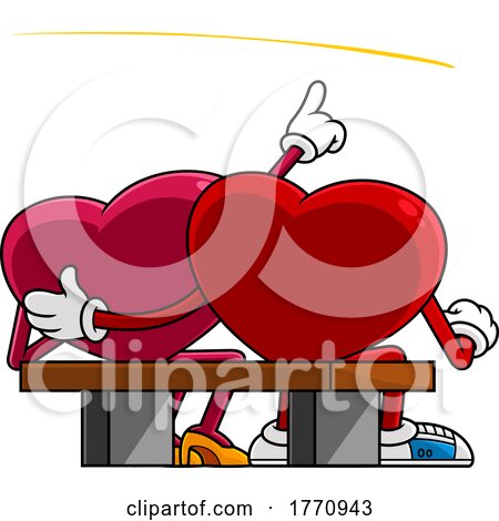 Cartoon Heart Mascot Character Couple Sitting on a Bench and Star Gazing by Hit Toon