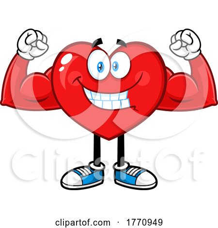 Cartoon Heart Mascot Character Flexing by Hit Toon