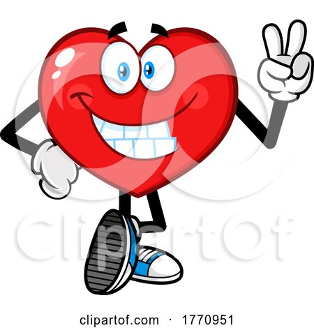 Cartoon Heart Mascot Character Gesturing Peace by Hit Toon