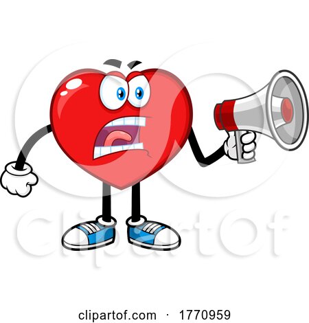 Cartoon Angry Heart Mascot Character Using a Megaphone by Hit Toon