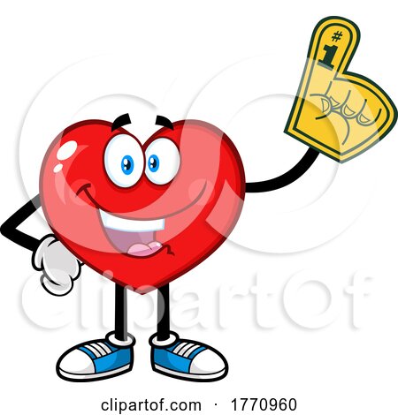 Cartoon Heart Mascot Character Fan Wearing a Foam Finger by Hit Toon