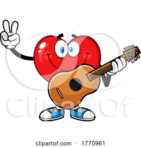 Cartoon Heart Mascot Character Playing a Guitar by Hit Toon