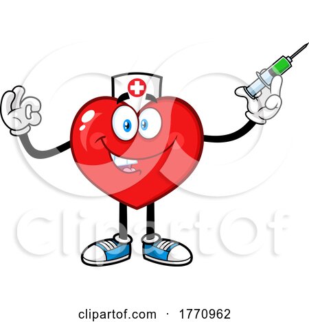 Cartoon Heart Mascot Character Nurse Holding a Vaccine by Hit Toon