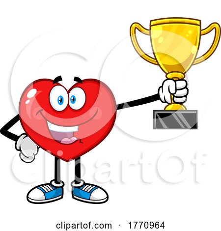 Cartoon Heart Mascot Character Holding a Trophy by Hit Toon
