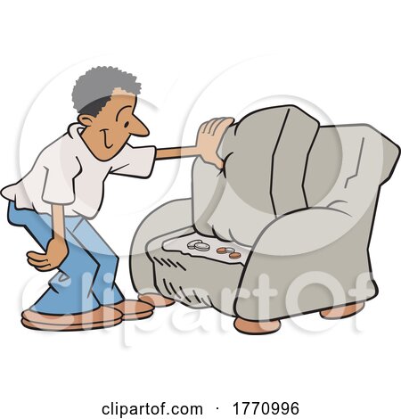 Cartoon Guy Finding Coins Under a Couch Cushion by Johnny Sajem